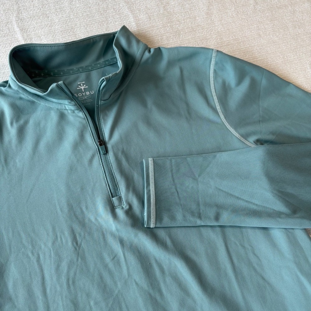 Soybu Womens Teal Blue Quarter Zip Pullover Long Sleeve Thumbhole Top Size Large